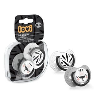 LOVI Silicone Dynamic Soother 0-3m 2 pcs Salt & Pepper